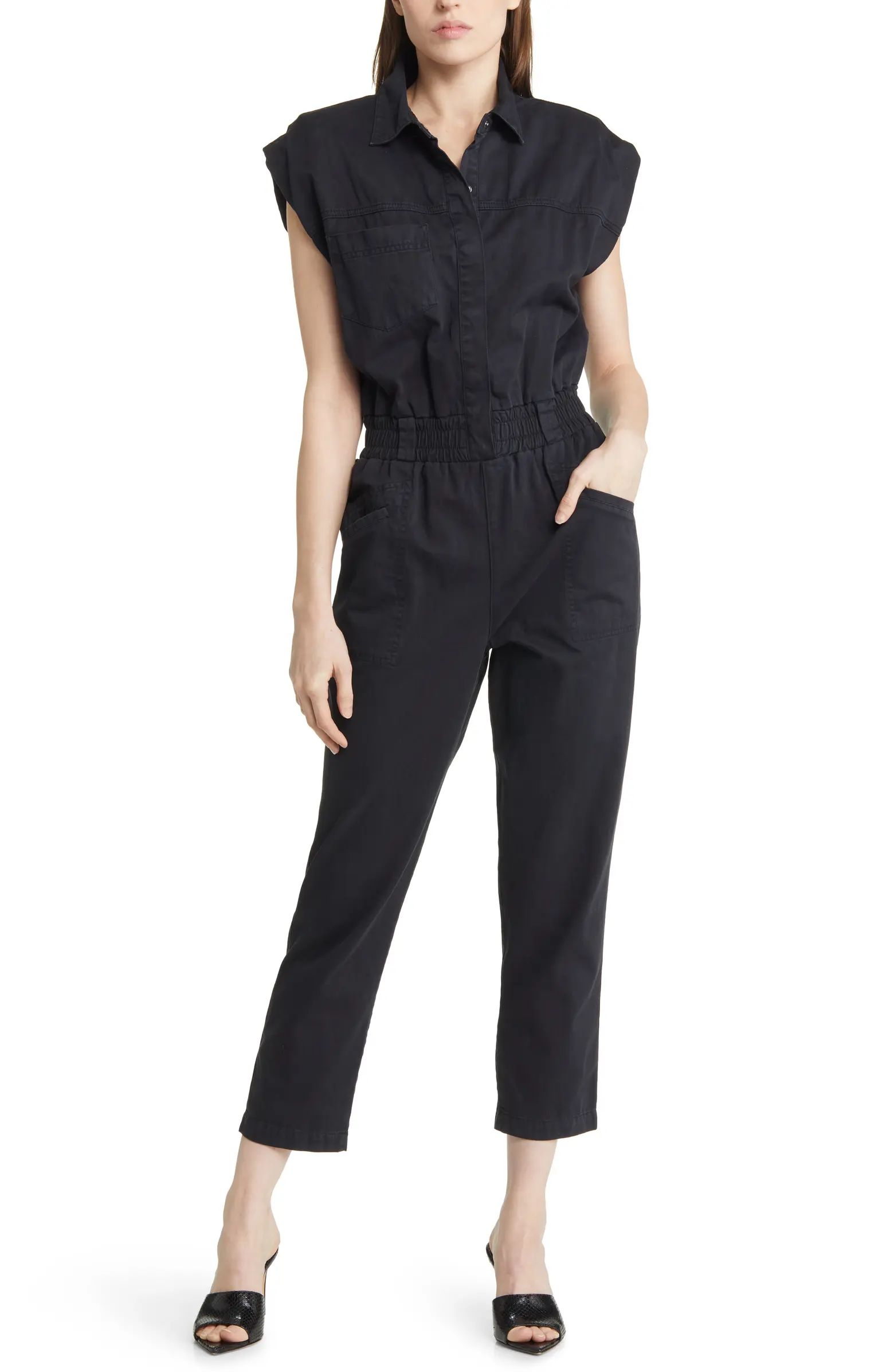 Rosie Padded Shoulder Cotton Jumpsuit | Nordstrom