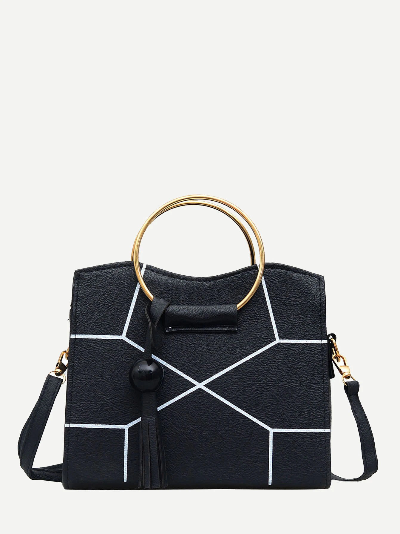 Ring Handle Geometric Bag With Tassel | SHEIN