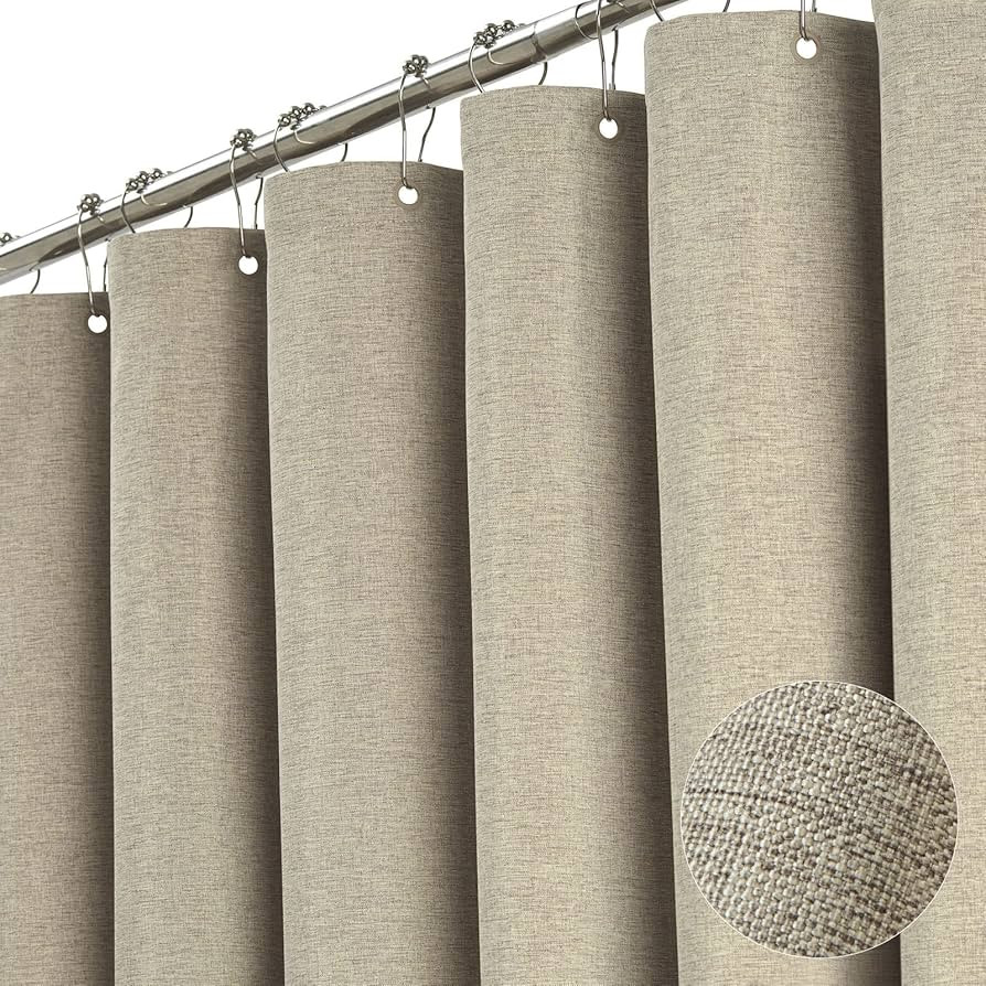 Extra Long Shower Curtain - 72x96 Inch Long Linen Textured Heavy Duty Fabric Shower Curtain Set w... | Amazon (US)