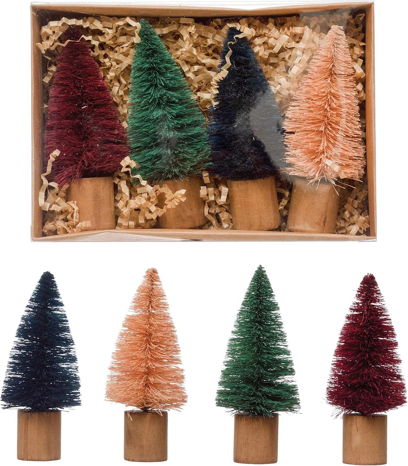Creative Co-Op 2" Round x 5" H Sisal Bottle Brush Trees w/Wood Base, Multi Color, Boxed Set of 4 ... | Amazon (US)