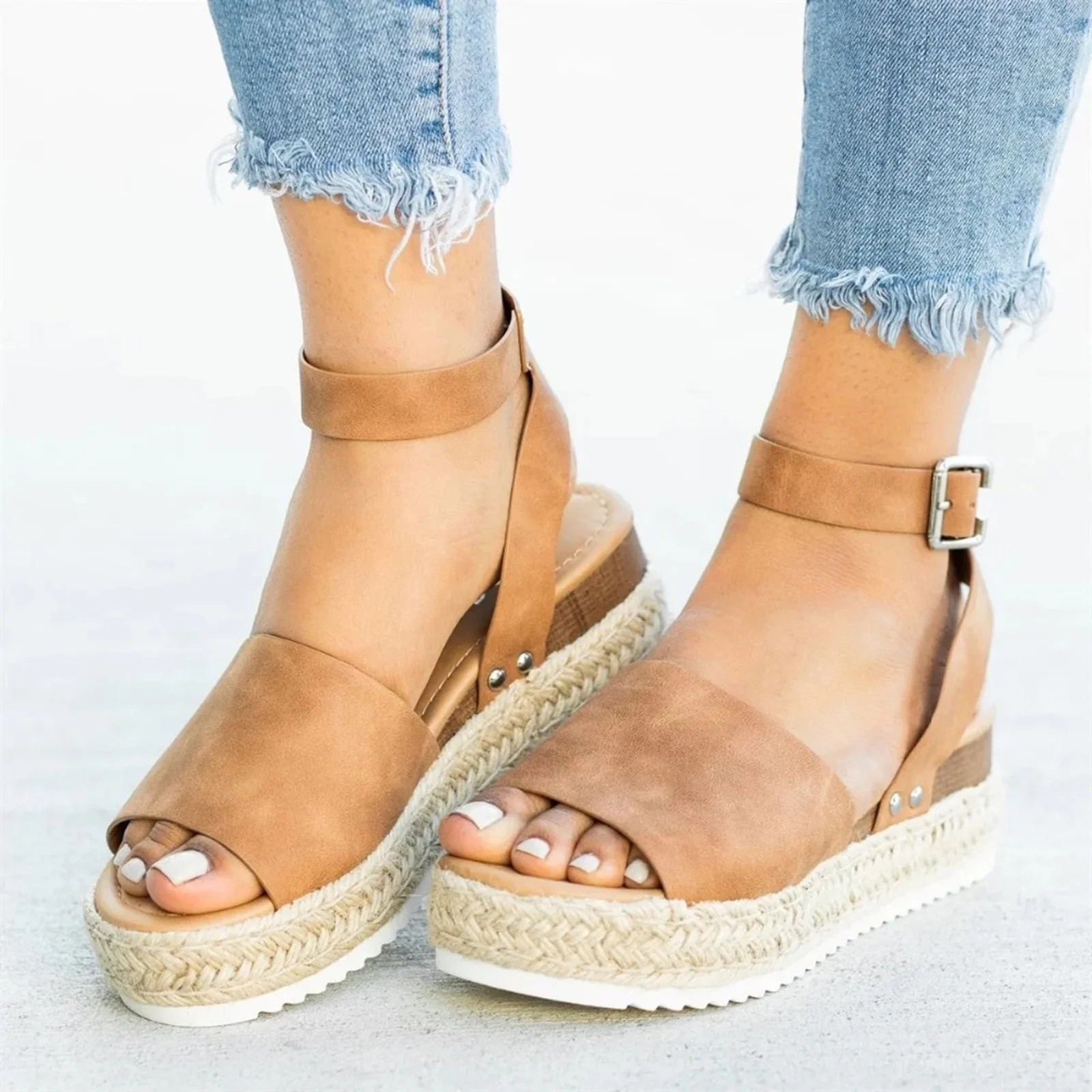 Sandals Women Women'S Fashion Casual Peep Toe Platforms Wedges Sandals Shoes Womens Sandals Pu Br... | Walmart (US)