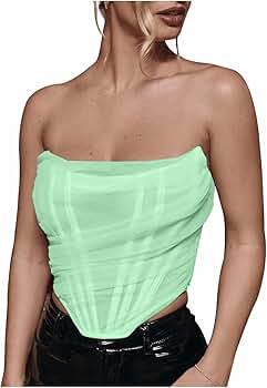L'VOW Women's Sexy Strapless Mesh Bustier Open Back Boned Corset Crop Top | Amazon (US)