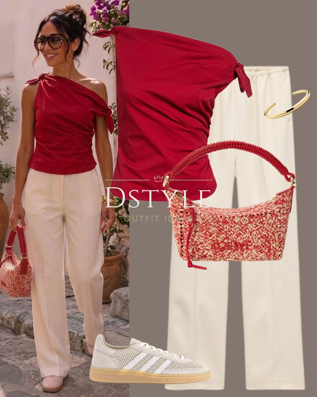 Dressing down a statement red asymmetrical top and tailored wide-leg trousers with an ultra-comfortable pair of off-white mesh Adidas sneakers. It’s the perfect blend of chic evening wear and casual street style.

#LTKootd
