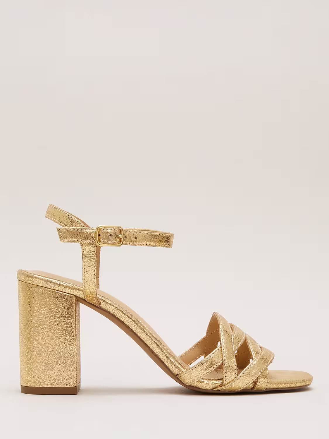 Phase Eight Block Strappy Heels, Gold | John Lewis (UK)