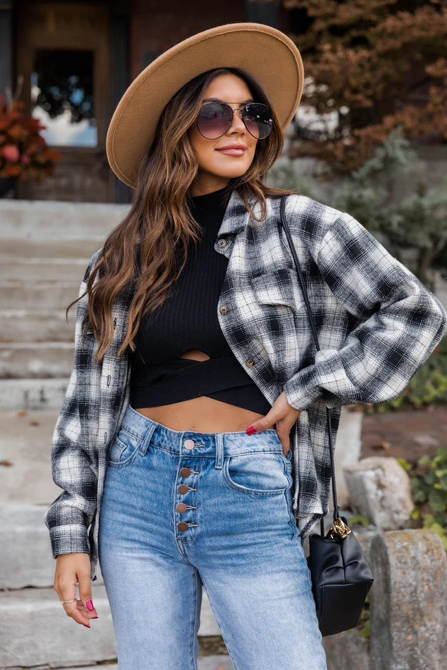 Good Timing Black Plaid Shacket | The Pink Lily Boutique