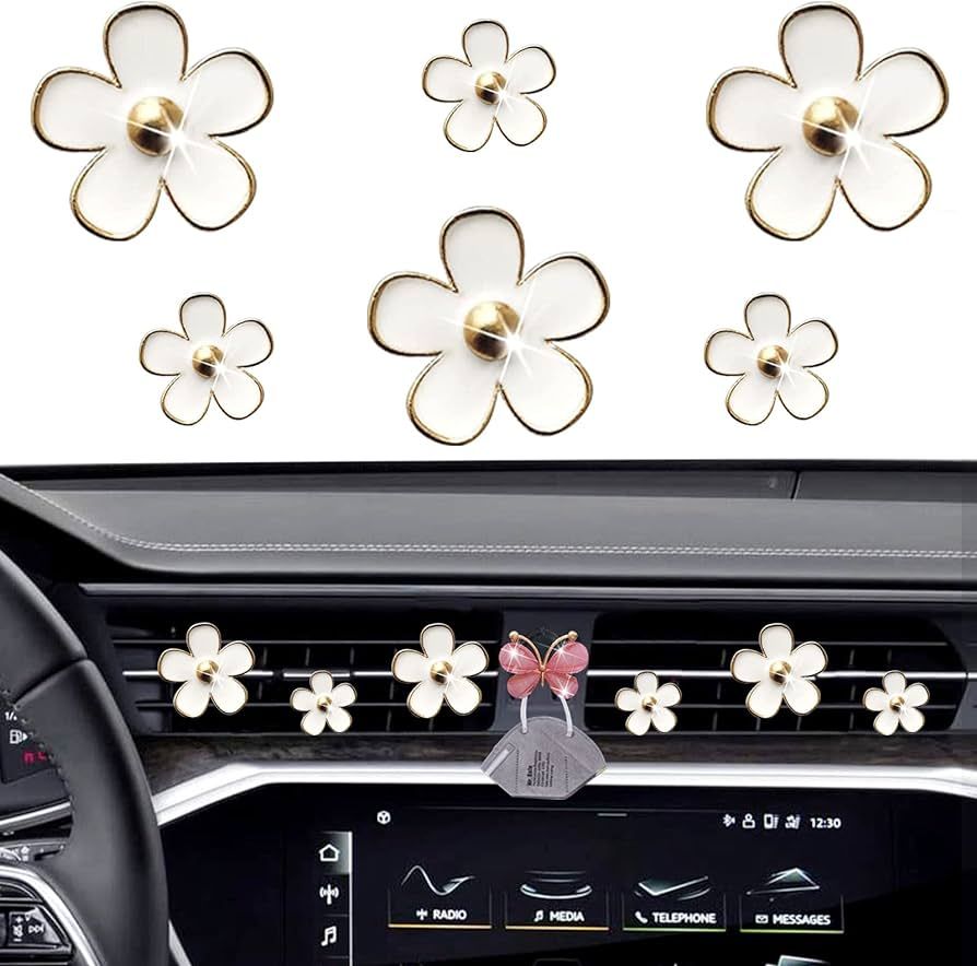 7 Pcs Bling Daisy Air Vent Clips, Cute Flower Air Conditioning Outlet Clip Car Air Fresheners Ven... | Amazon (US)