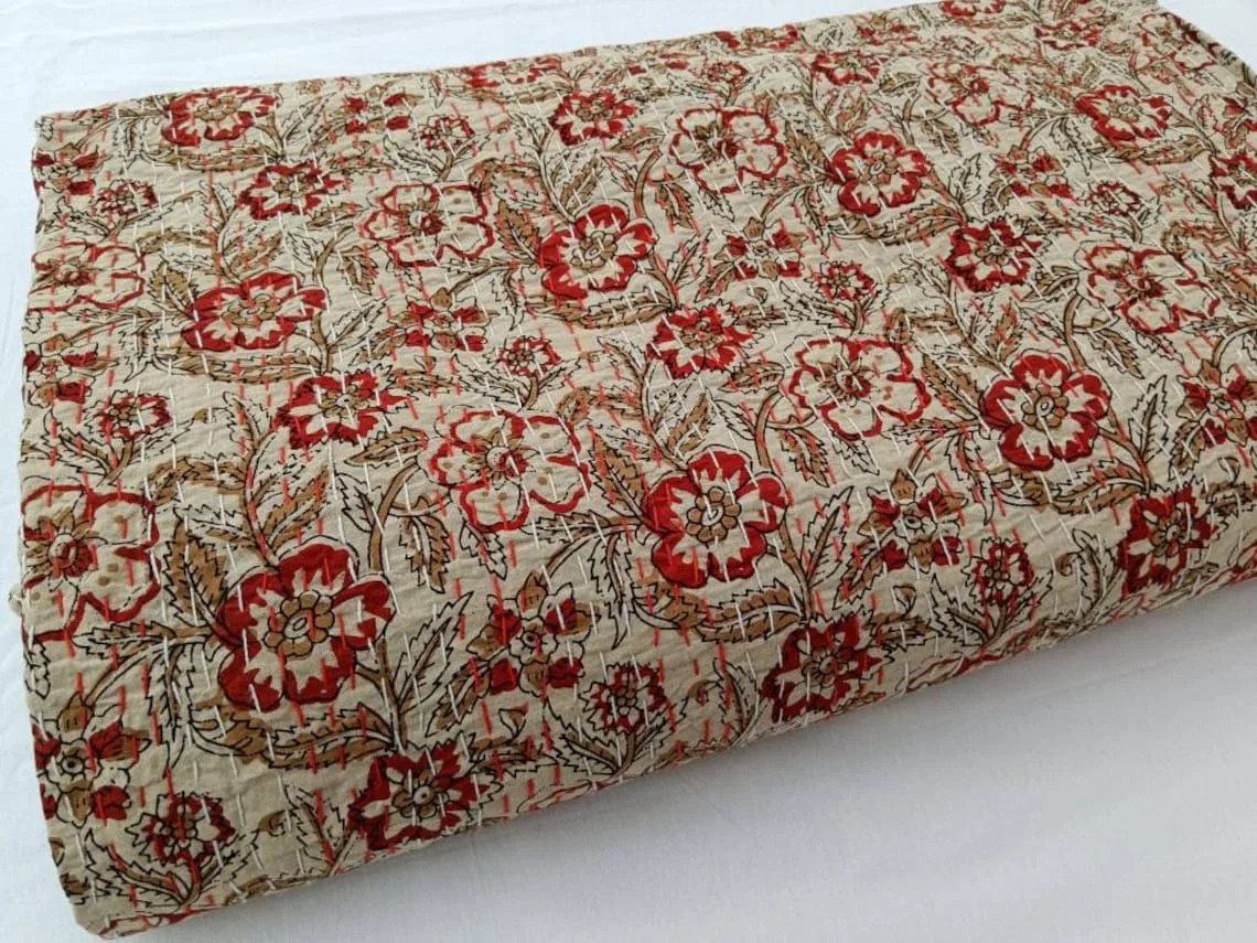 A And E Textiles House Amanda Kantha Quilt Handblock Print floral Bliss Design Kantha Indian Netu... | Walmart (US)