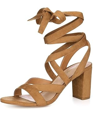 Allegra K Women's Crisscross Chunky Heel Lace Ups Sandals | Amazon (US)