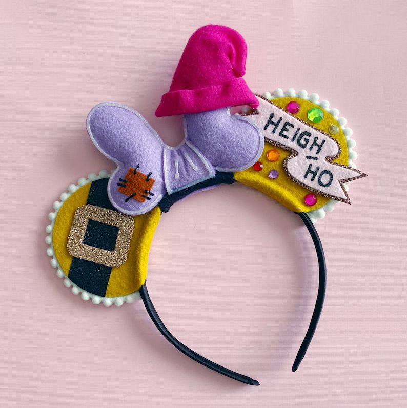 Snow White Dwarf Mickey Mouse Ears Headband, Glitter Mouse Ears, Hard Headband, giddyupandgrow | Etsy (US)