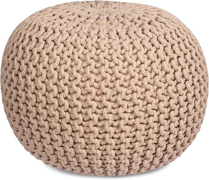 BIRDROCK HOME Round Pouf Ottoman | Cotton Braided Foot Stool with Bean Bag Filling | Boho Foot Re... | Amazon (US)