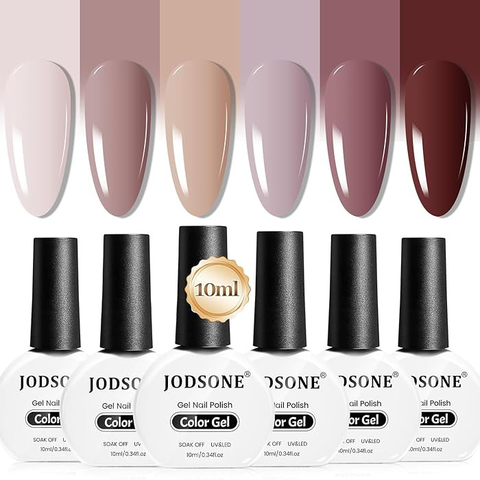 JODSONE 10ml Nude Brown Gel Nail Polish Set 6Colors Long Lasting Neutral Brown Red Purple Pink Ge... | Amazon (US)