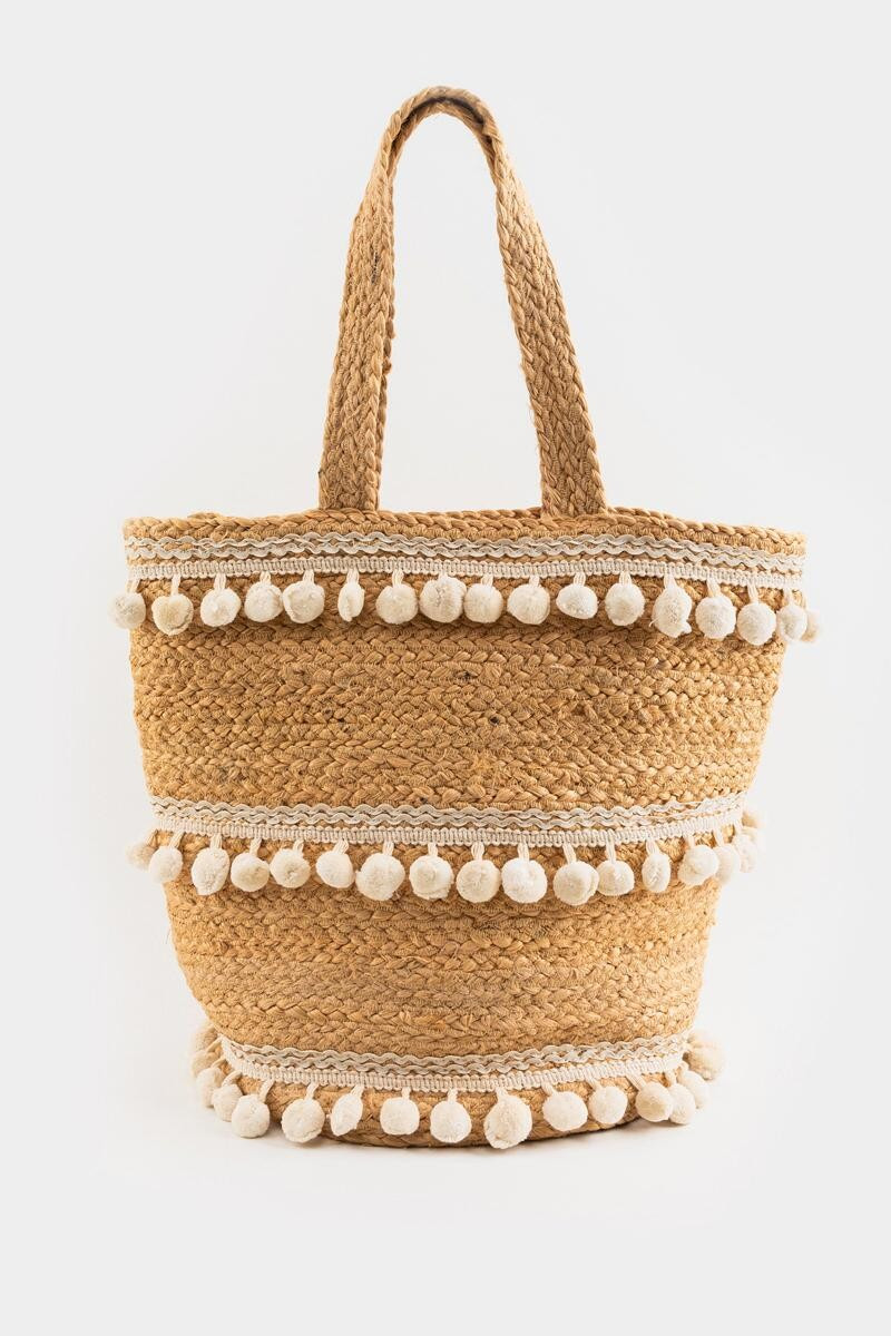 Serena Pom-Pom Straw Tote | Francesca’s Collections