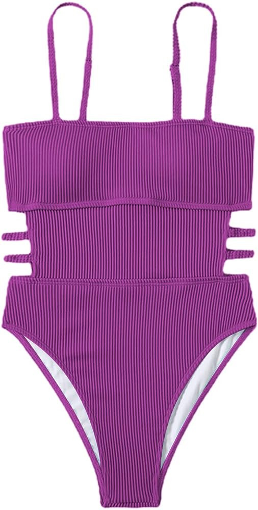 Hilinker Women's Ribbed One Piece Swimwear Cutout Tummy Control Bathing Suit | Amazon (US)
