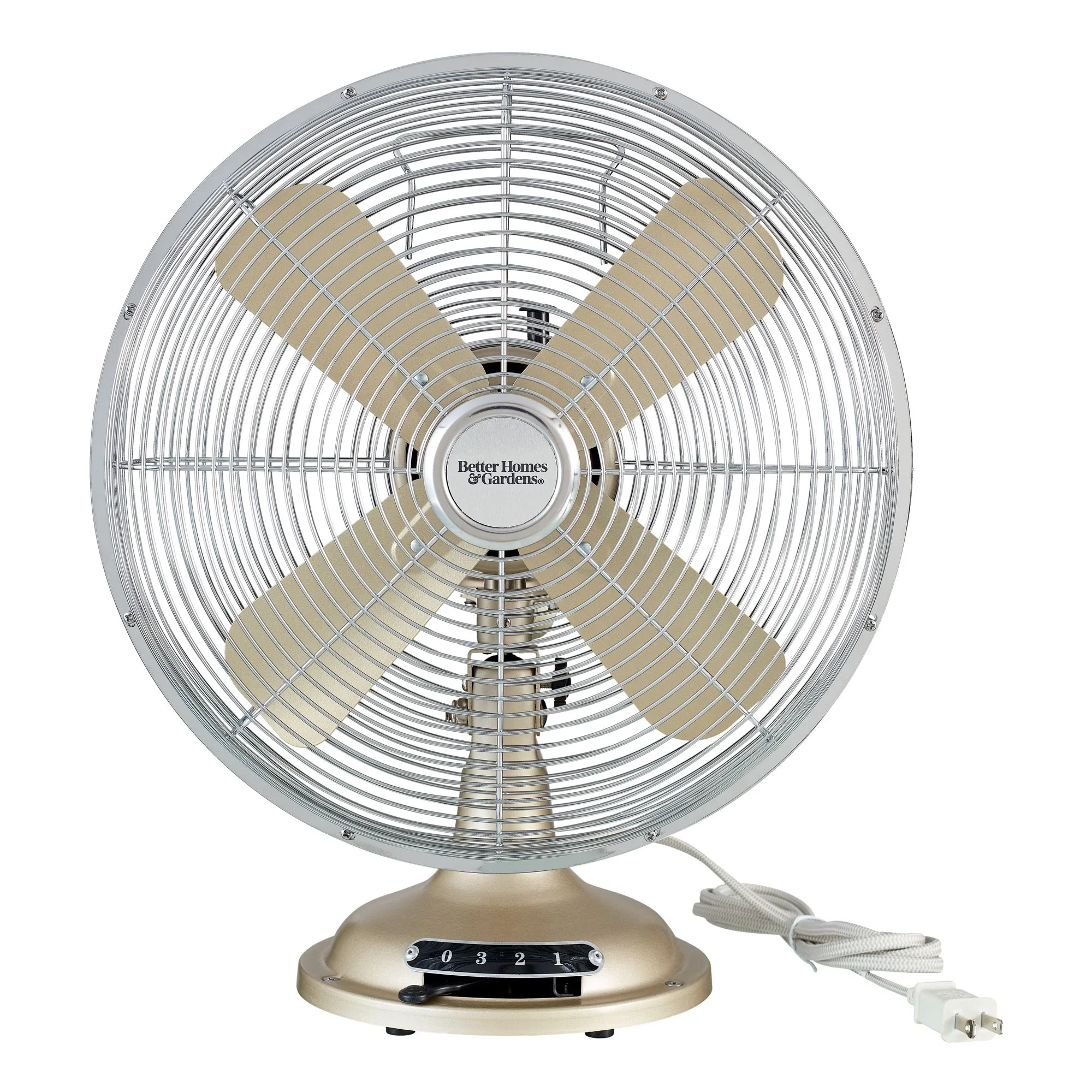 Better Homes & Gardens 12 inch Retro 3-Speed Metal Tilted-Head Oscillation Table Fan Brushed Nick... | Walmart (US)