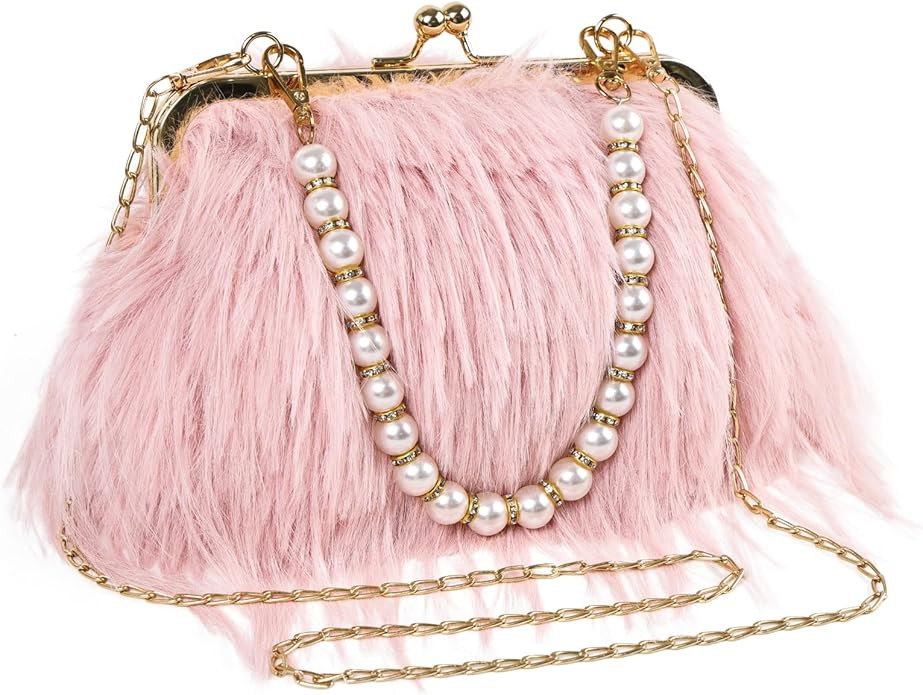 Women Clutch Purses,Fluffy Feather Evening Handbags for Wedding Party Banquet Prom Crossbody Bag | Amazon (US)