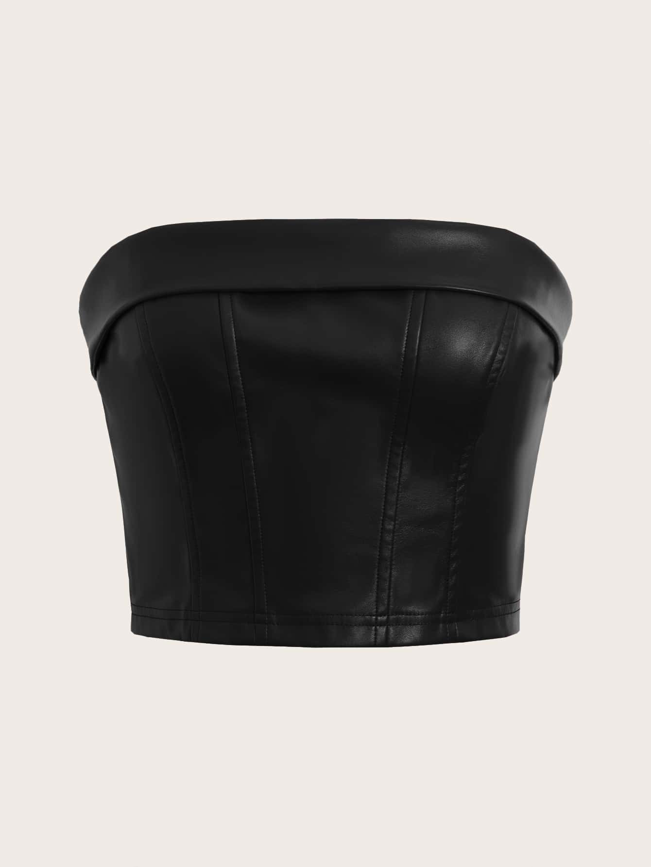 SHEIN ICON Zipper Back PU Leather Tube Top | SHEIN