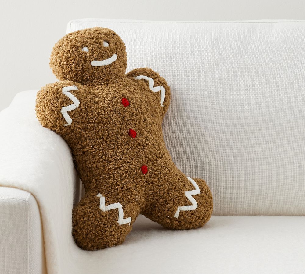 Cozy Teddy Gingerbread Shaped Throw Pillow | Pottery Barn (US)