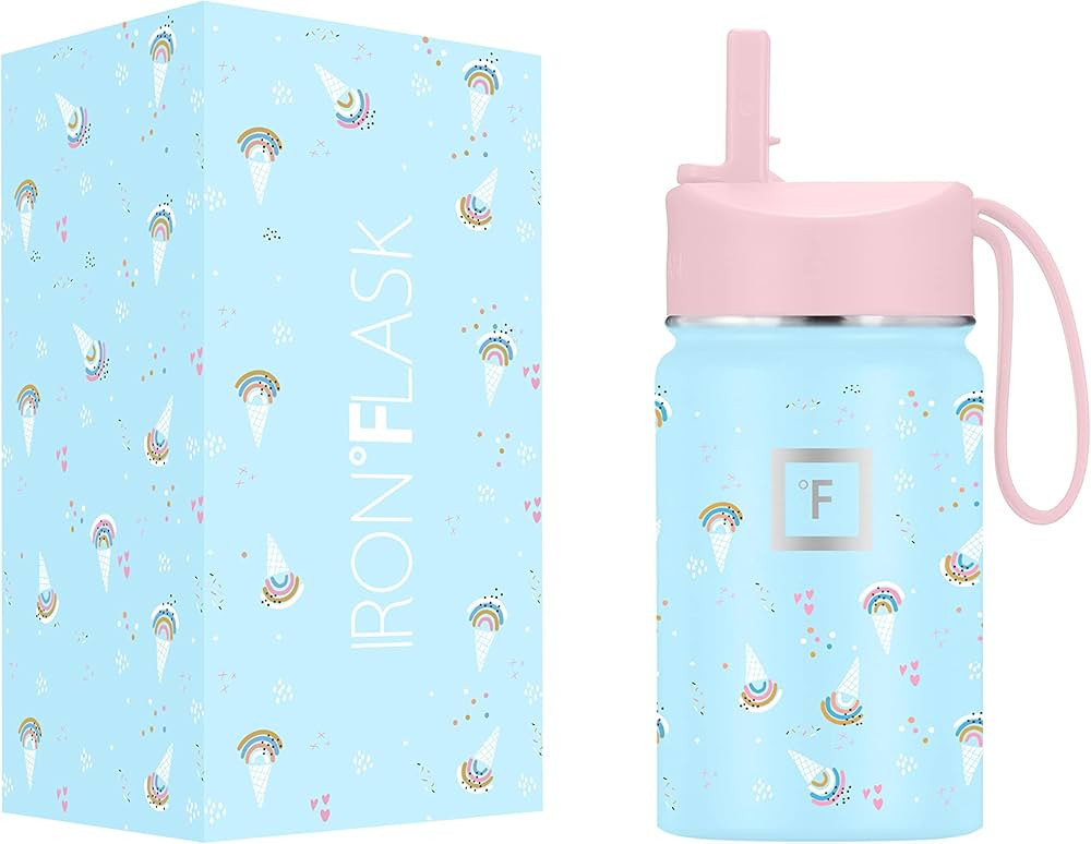 IRON °FLASK Kids Water Bottle - 10 Oz, Straw Lid, 20 Name Stickers, Vacuum Insulated Stainless S... | Amazon (US)