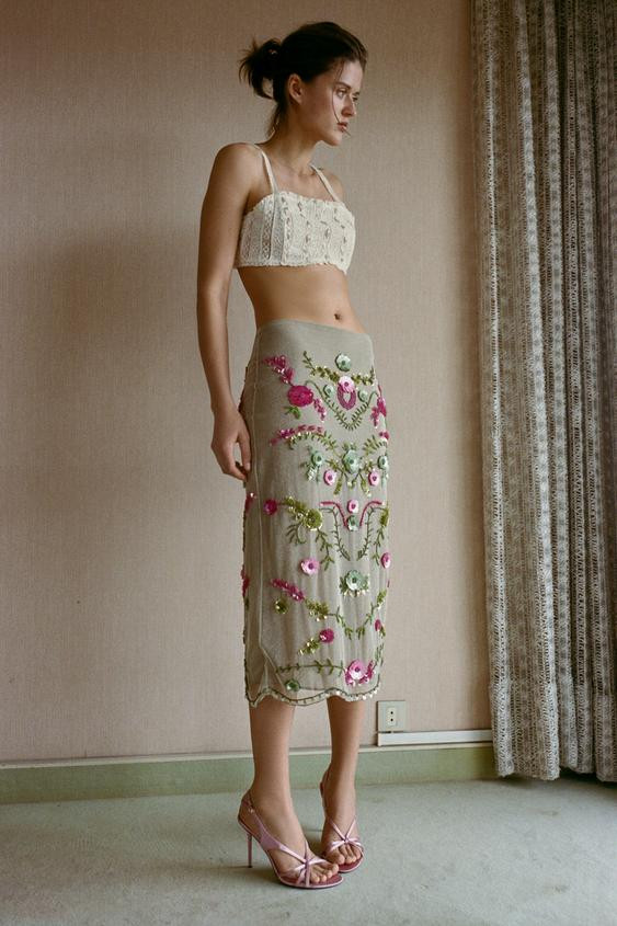 METALLIC THREAD BEADED SKIRT | Zara US