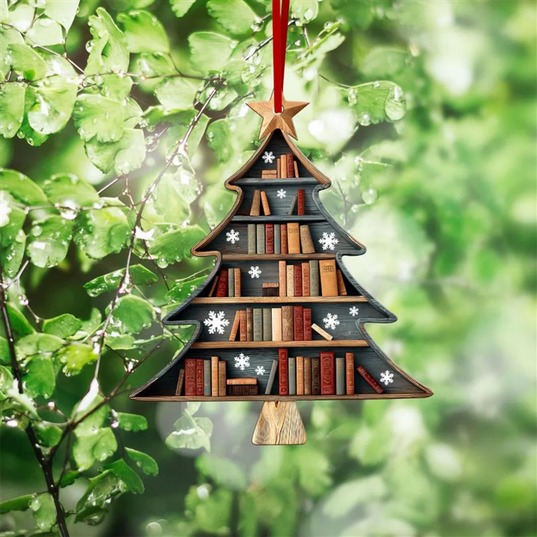 Christmas Book Tree 2D Wood Ornament, Christmas Tree Book Gift, Book Lover Gift, Book Club Orname... | Etsy (US)