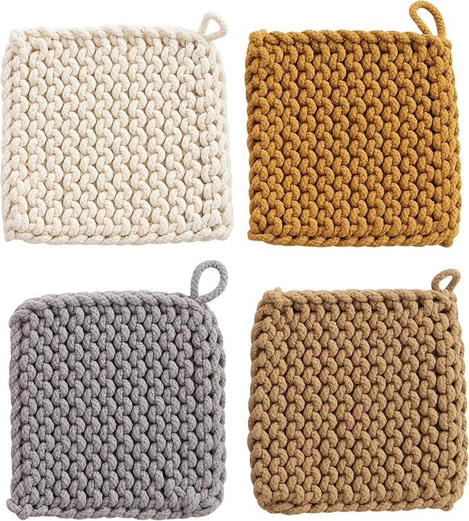 Creative Co-Op Square Cotton Crocheted Potholder, 4 Colors Entertaining Textiles, Multi | Amazon (US)
