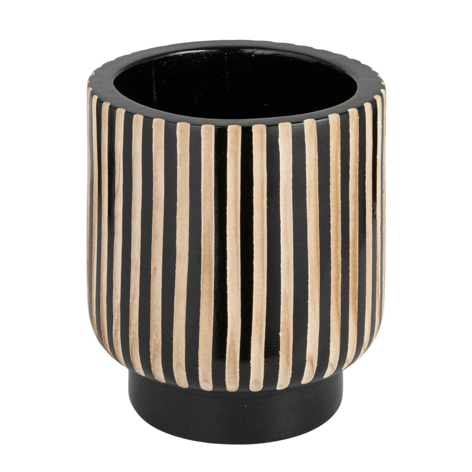 Creative Co-Op Hand-Carved Wood Planter with Stripes, Black Finish | Walmart (US)