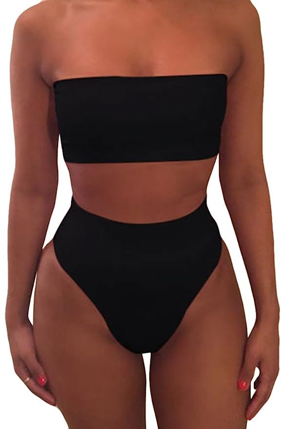 Amazon.com: Pink Queen Women's Removable Strap Wrap Pad Cheeky High Waist Bikini Set Swimsuit: Cl... | Amazon (US)