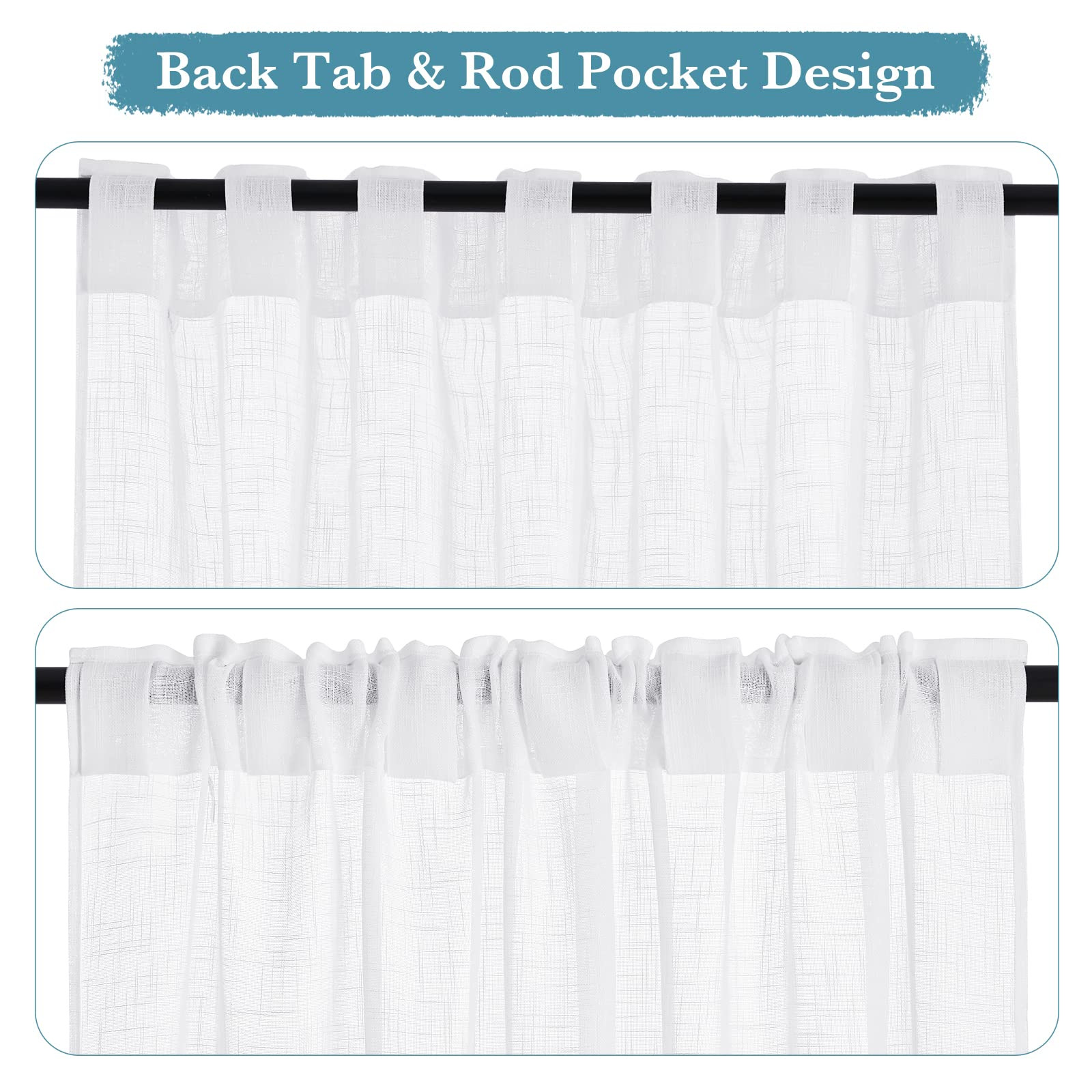 RYB HOME Linen Sheer Curtains for Living Room Textured Semi Sheer Curtains Large Window Treatment... | Amazon (US)