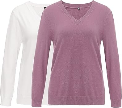 Arach&Cloz 2 Pack Womens Sweaters 2024 Lightweight Soft V Neck Long Sleeve Fall Tops Fashion Clot... | Amazon (US)