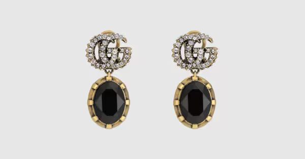 Double G earrings with black crystals | Gucci (US)