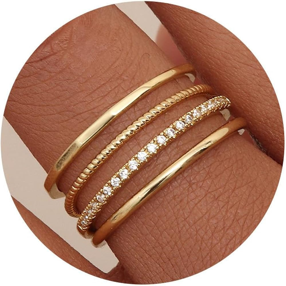 MILACOLATO 14K Gold Filled 1.3mm Thin Stackable Rings for Women - Minimalist Non Tarnish Half Cub... | Amazon (US)