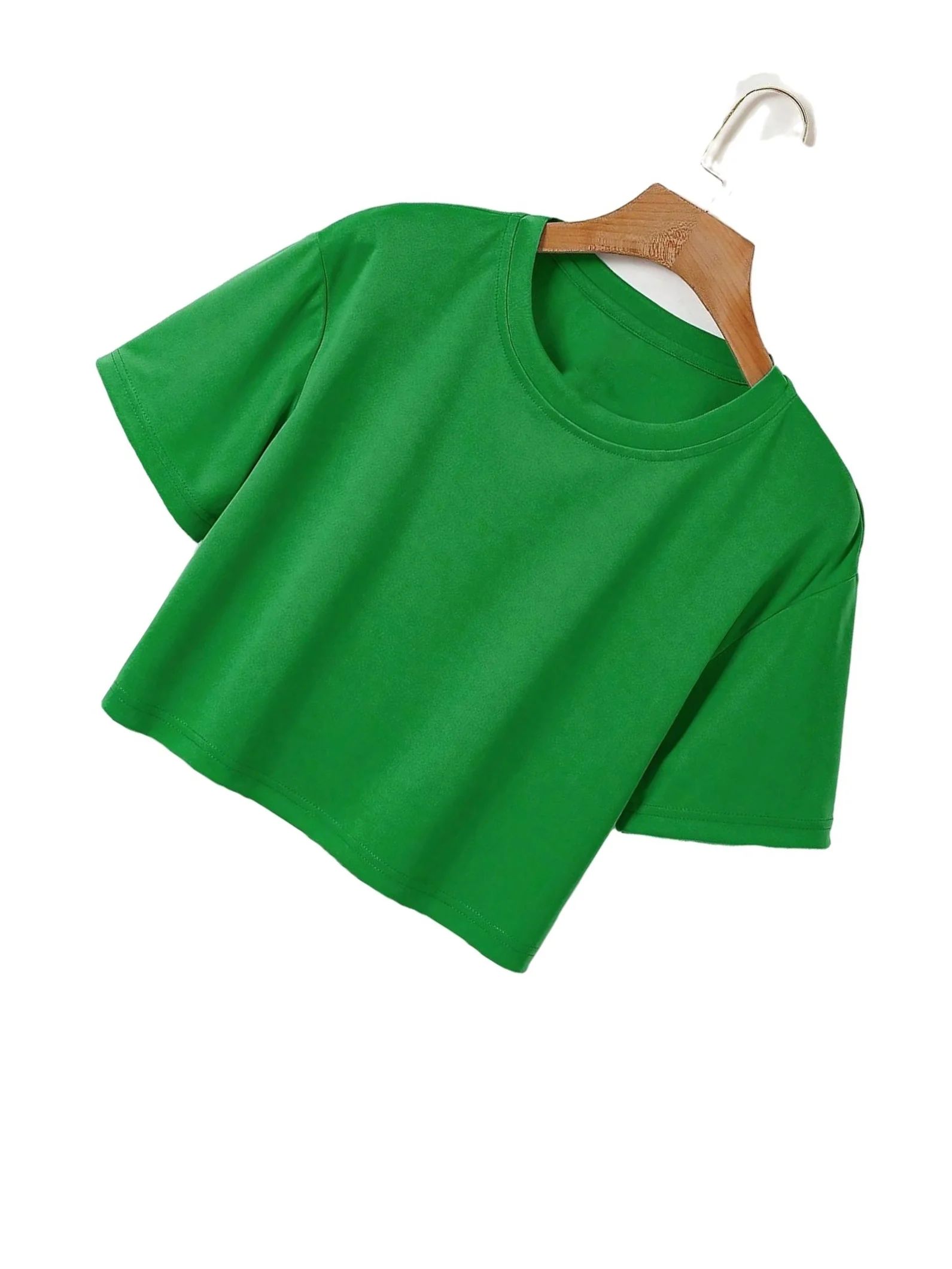 Casual Solid Round Neck Crop Tee Top Short Sleeve Green Women T-Shirts (Women's) | Walmart (US)