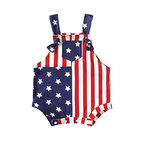 JLKGICF 4th of July Baby Girl Boy Outfit Bubble Romper American Flag Sleeveless Newborn Independence Day Clothes (G/1, 18-24 Months) | Amazon (US)