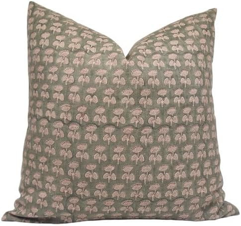Fabritual Block Print Thick Linen 24x24 Throw Pillowcase Cushion Cover Decoration for Farmhouse, ... | Amazon (US)