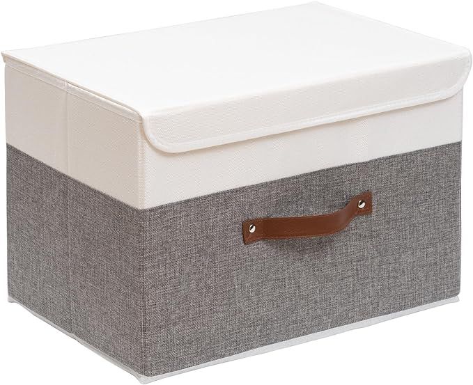 OUTBROS Foldable Storage Boxes with Lids,Large Linen Fabric Foldable Storage Boxes Organizer,Clos... | Amazon (US)