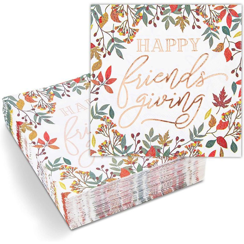 Sparkle and Bash 50 Pack Floral Happy Friendsgiving Disposable Paper Cocktail Napkins, Thanksgivi... | Target