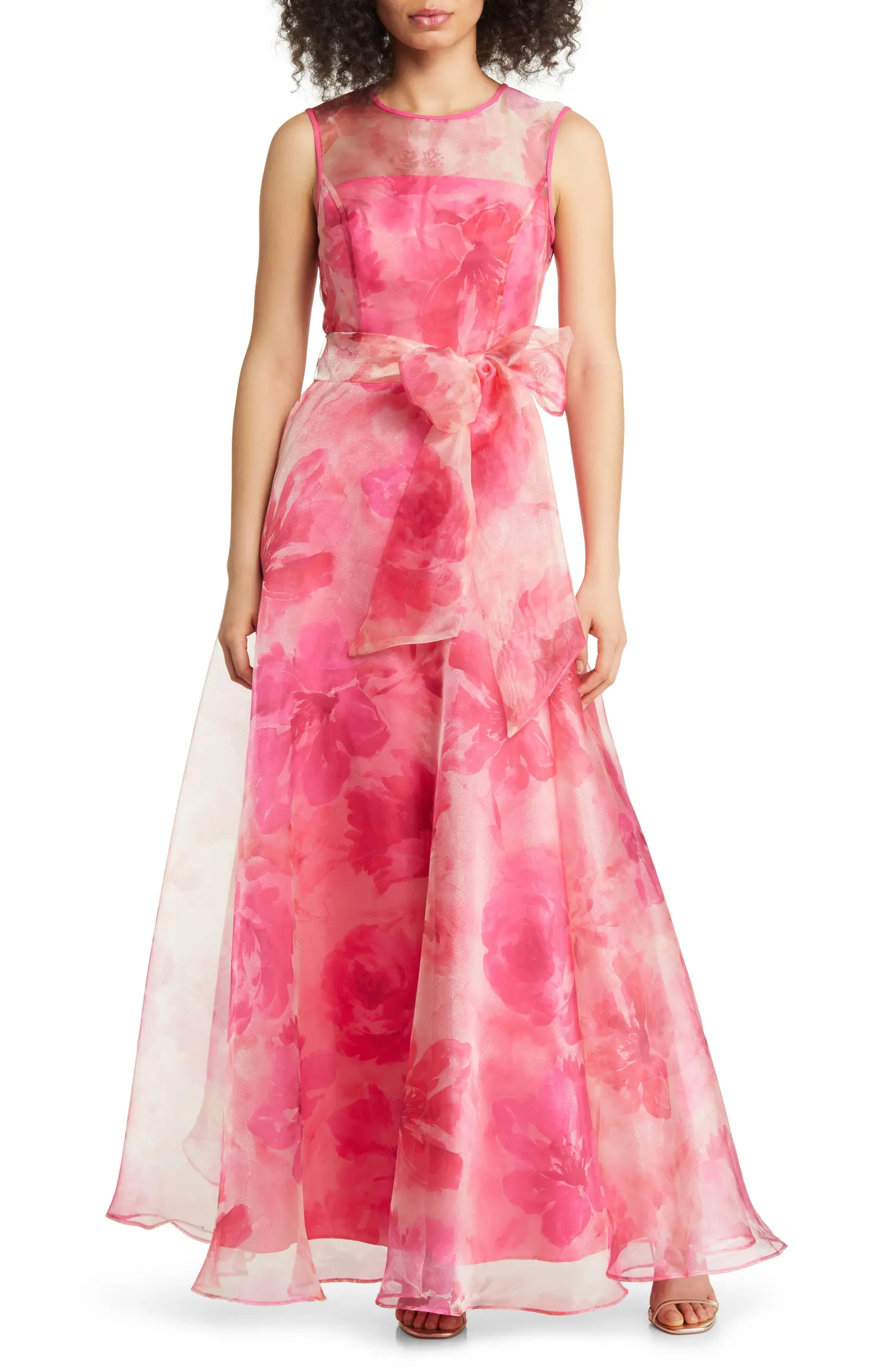 Floral Illusion Neck Organza Ballgown | Nordstrom