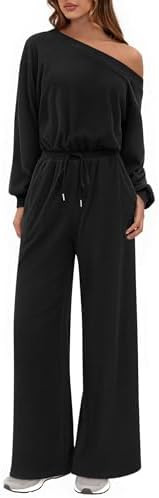 PRETTYGARDEN Long Sleeve Jumpsuit For Women Dressy 2025 Off Shoulder One Piece Loose Wide Leg Jum... | Amazon (US)
