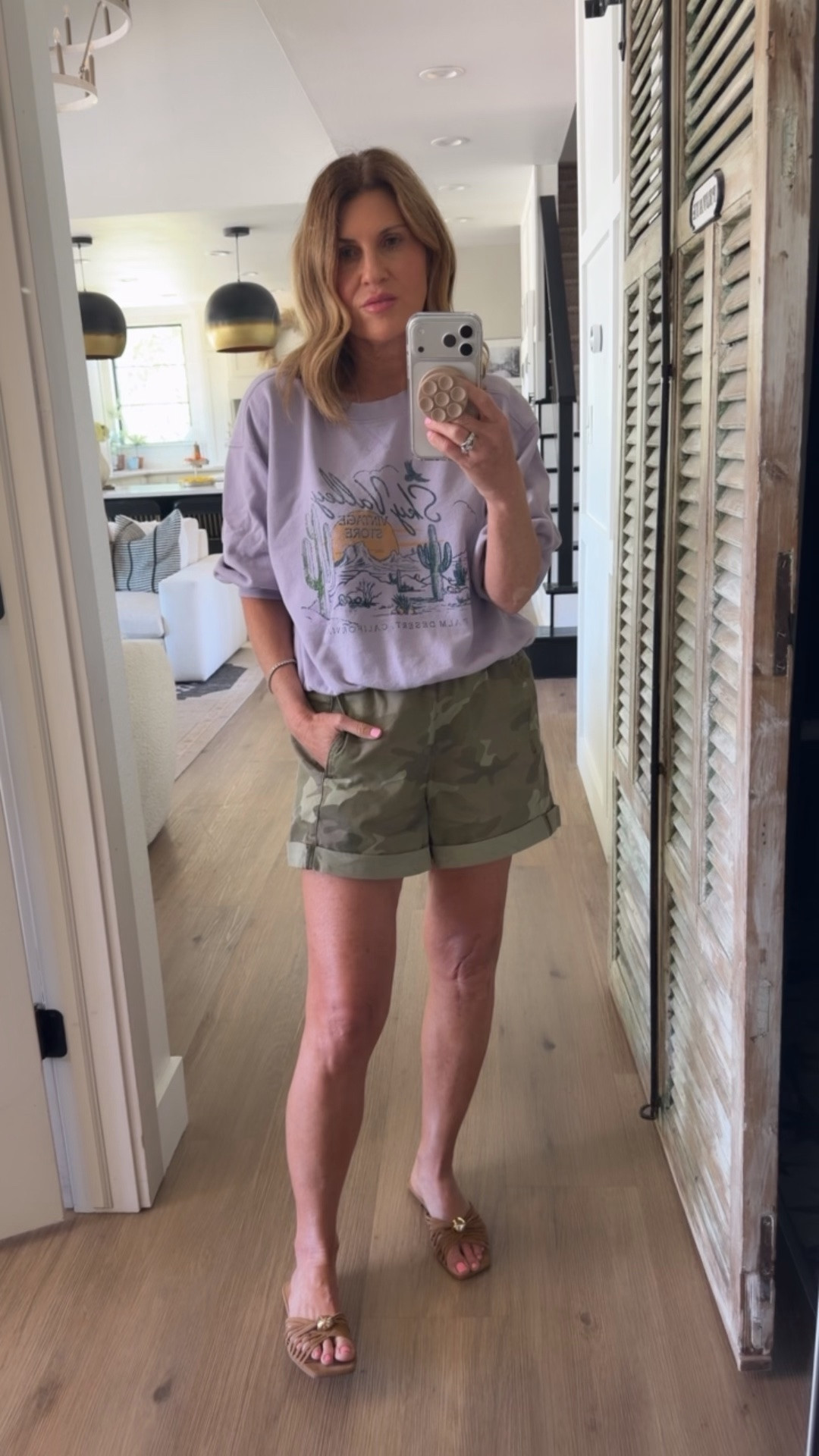 Size medium sweatshirt
And size small shorts. Consider sizing down in the shorts.

#LTKmomlife