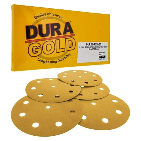 Dura-Gold - 220 Grit - 5 Gold Sanding Discs - 9-Hole Pattern Dustless Hook and Loop for DA Sander -  | Walmart (US)