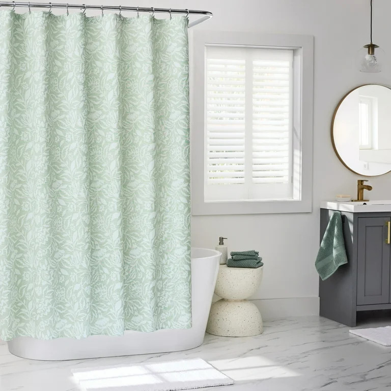 Better Homes & Gardens Floral Matelasse Shower Curtain, Green, Polyester, Recycled Poly, 72"x 72"... | Walmart (US)