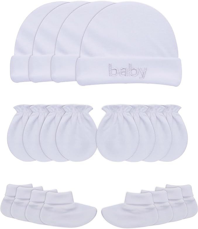 Songbai Baby Gift Set Caps Socks and Mittens For Newborn Boys Girls (0-6 Months, 4-set/pure white... | Amazon (US)