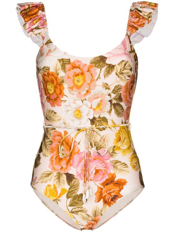 ruffle-trimmed floral-print swimsuit | Farfetch (US)