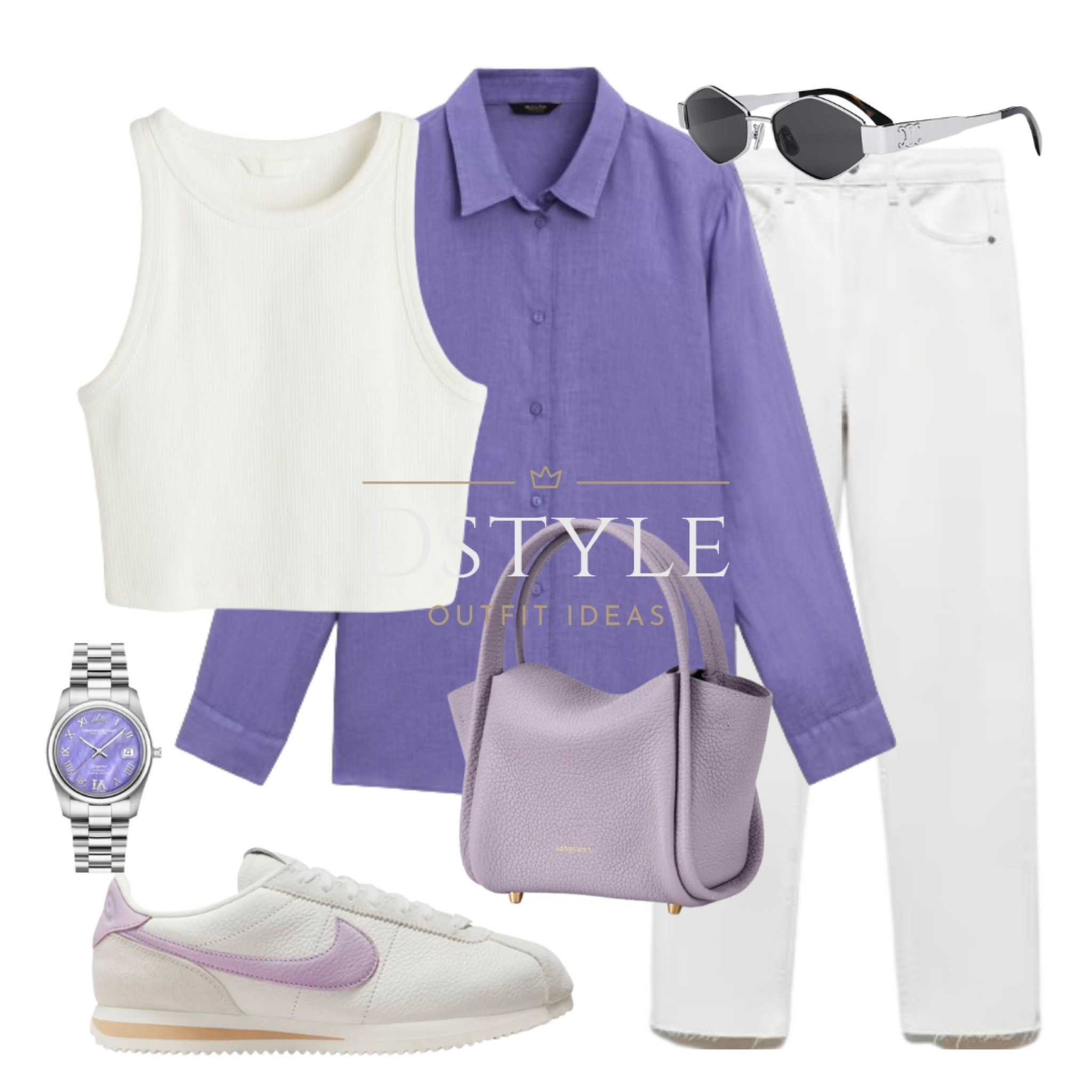Mulberry linen shirt, white jeans, white cropped top, Nike Cortez, lavender leather bag, Celine sunglasses. Ootd, lavender love, pop of purple, spring look, trending now, kicks addict, sneakers obsessed, trainers enthusiast

#LTKshoecrush #LTKfindsunder50 #LTKstyletip
