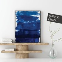 Navy Blue Abstract Wall Art, Dark Ink Blot Decor, Jade Watercolor Print, Sapphire Poster, Water Colo | Etsy (US)