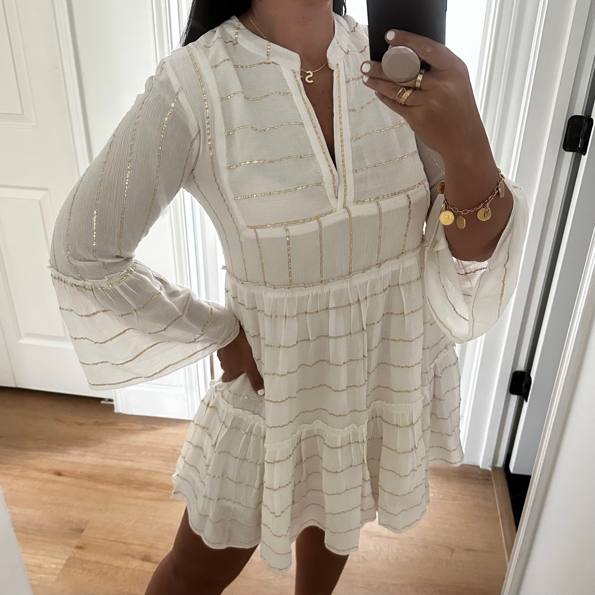 Red Dress tracing the lines ivory dress wearing size small