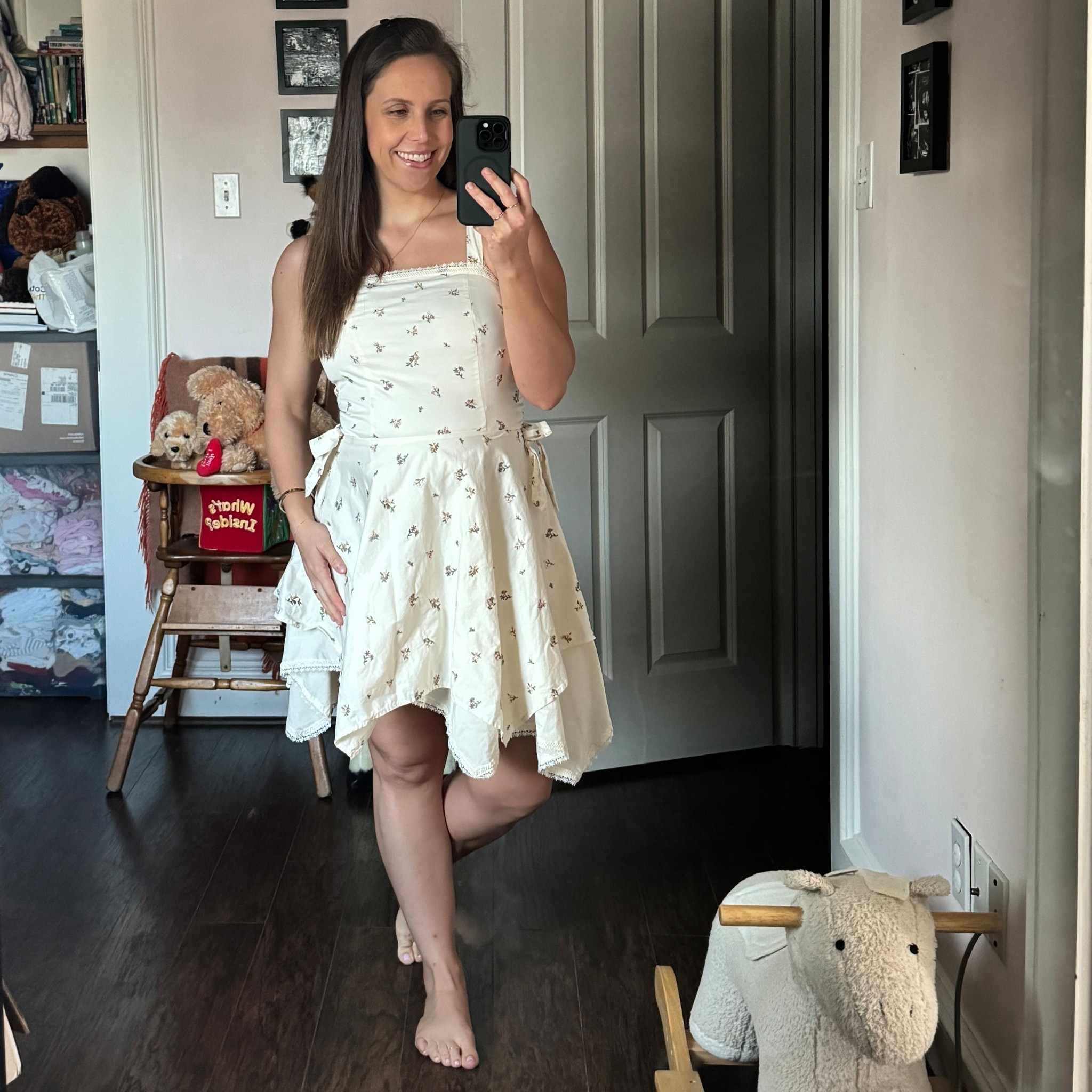 Such a fun floral dress. Add a cardigan for cooler weather. Wearing a size M  

#LTKStyleTip #LTKBump #LTKPetite