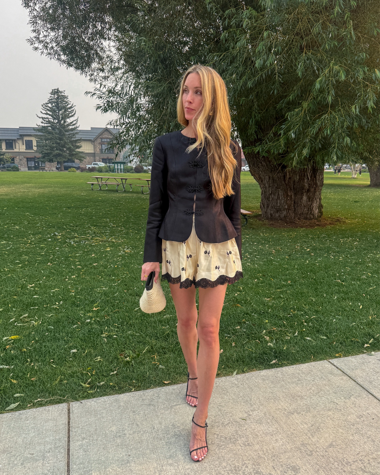 Date night look 🖤 Size XS @Reformation jacket as a top, size S floral embroidered shorts, Tony Bianca heels are TTS. 

fall date night, fall night out, black blazer, floral shorts, summer to fall outfits, summer to fall transition, transition outfits, fall transition outfits

#LTKgrwm #LTKootd #LTKSeasonal