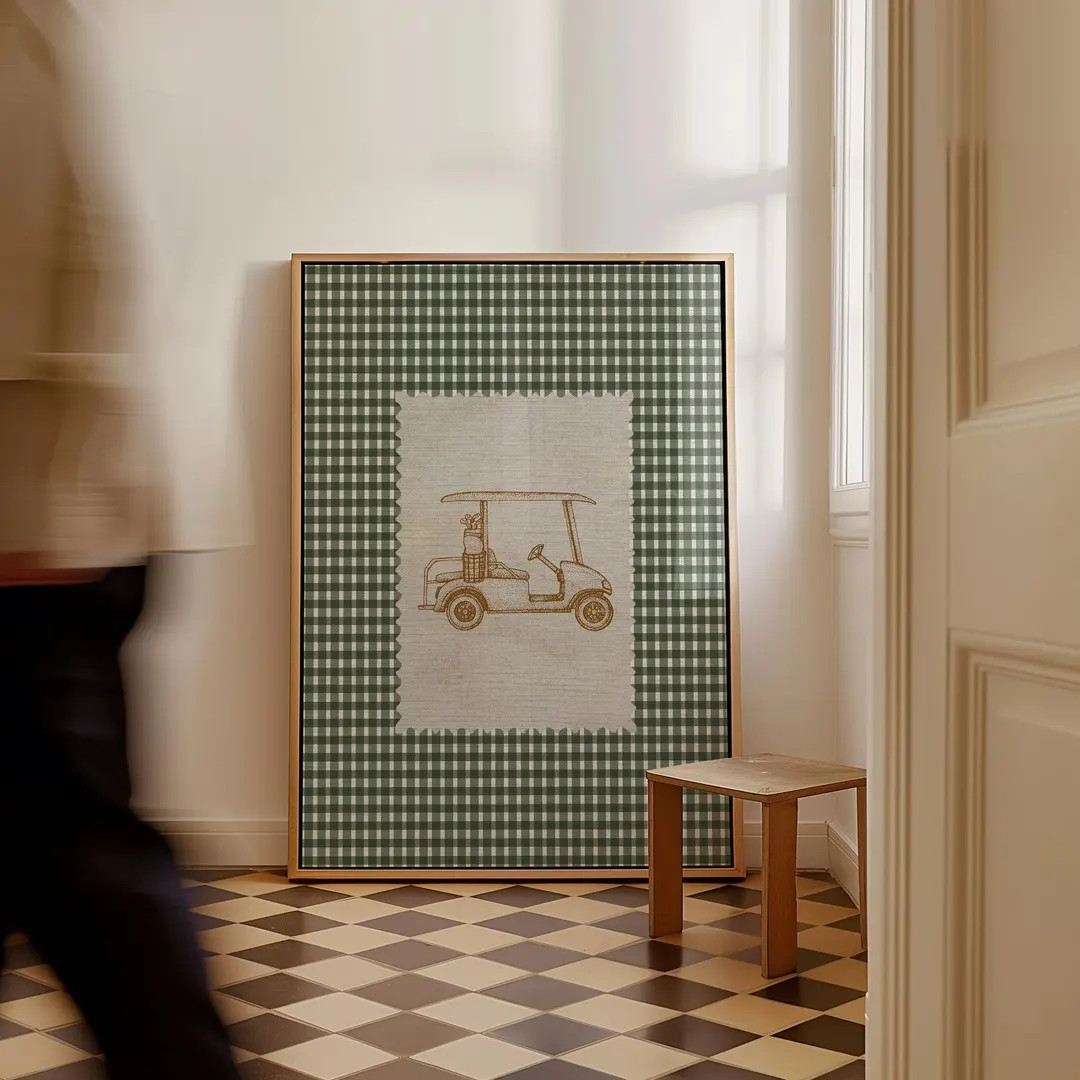 Golf Cart Print Nursery Wall Art Vintage Golf Decor Gingham Baby Room Poster Retro Golf Artwork C... | Etsy (US)