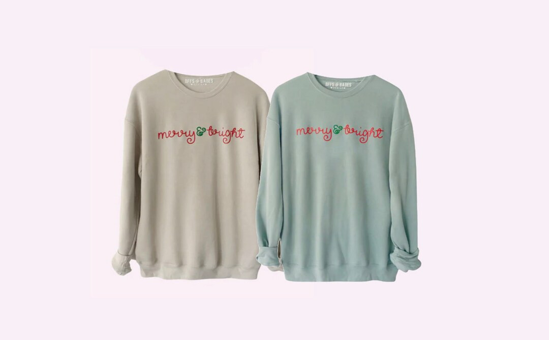 MERRY AND BRIGHT <3 holiday printed sweatshirt - two colors | Etsy (US)